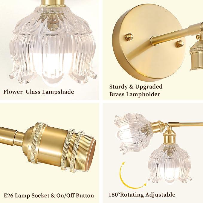 Wireless Wall Sconce with Flower lampshade, Battery Operated Wall Lights,Wall lamp with 15 Colors for Bedroom Living Room Home Decor (Clear, 2 Light Battery Operated)