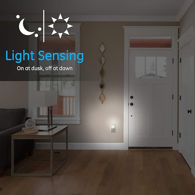 GE Rotating Plug in Night Light, Home Decor, Apartment Essentials, LED Lights for Bedroom, Ambient Lighting, Dusk to Dawn Sensor, Nightlight, Bathroom, Dorm Room, 2 Pack 50331