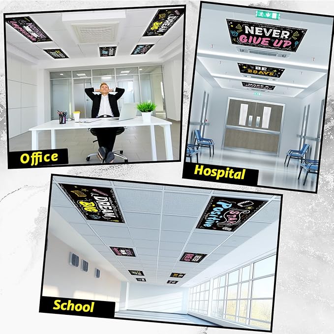 8Pcs Inspirational Fluorescent Light Covers for Classroom Ceiling Light 4x2Ft Motivational Word Magnetic Lights Cover Filter Easy Install for Back to School Office Hospital Ceiling Supply (Blackboard)