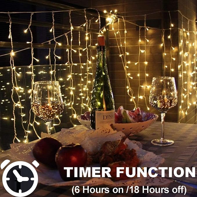 Christmas Battery Curtain Lights Warm White with Remote Timer 9.8×9.8ft