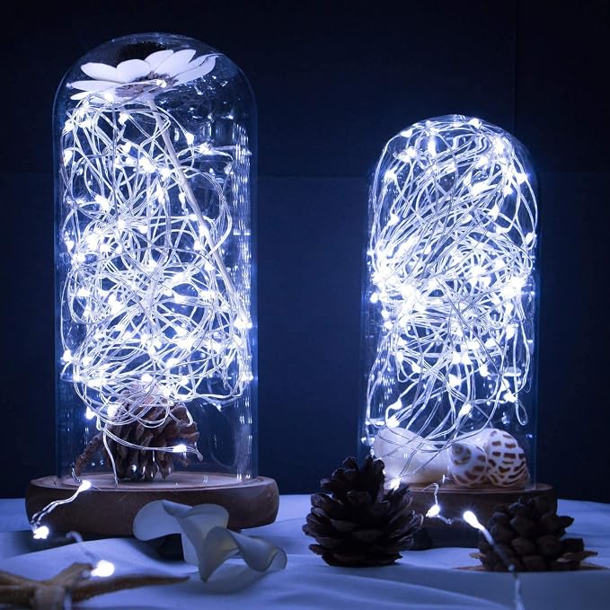 Solar Fairy Lights,33Ft 100 LED Solar String Lights with 8 Modes Pure White | IP65 Waterproof Solar Twinkle Lights Outdoor & Indoor, Patio Lights for Tree Garden Party Wedding Christmas Decoration