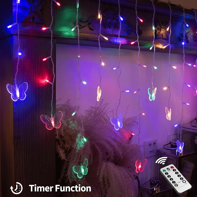 YOLIGHT Butterfly Curtain Lights 13ft 96 LED Fairy Light 8 Modes String Lights with Remote, Butterfly Hanging Decoration for Bedroom Garden Wall Ceiling Party Wedding Holiday Christmas (Multicolor)