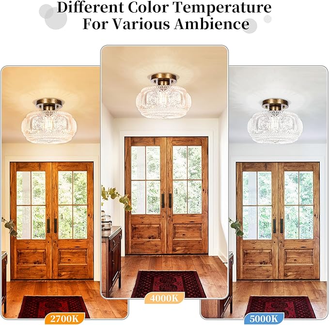 Semi Flush Mount Ceiling Light, Globe Glass Ceiling Light Fixture, Antique Bronze Modern Lighting for Hallway Bedroom Entryway Kitchen Porch, Bulb Not Included