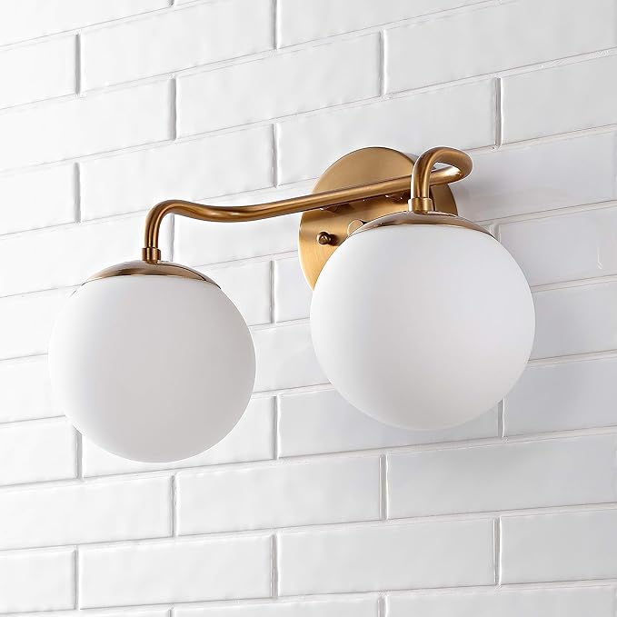 JONATHAN Y 15" Gold Painting Modern Globe Wall Sconce Vanity Light for Bathroom, White Frosted Glass Shade, Midcentury Parisian Bistro Wall Lamp, LED Bulb Included (JYL3535A)