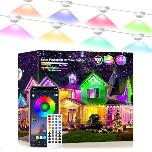 Permanent Outdoor Lights 350ft RGB+IC Outdoor String Lights App Control IP67 Waterproof,120 Scene Modes Decorations for Home, Christmas Lights,Halloween,Holiday, Daily,Birthday,Party( 175ft*2pack)