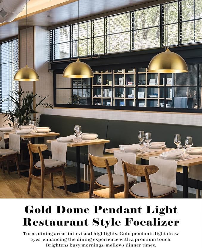 Gold Pendant Lights Kitchen Island 3 Pack, 14 Inch Gold Dome Pendant Light, Large Kitchen Pendant Light, Island Pendant Lights for Kitchen, Dining Room, Cafe
