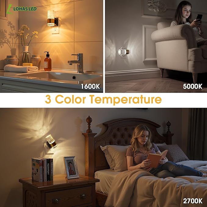 L LOHAS LED Night Light,Modern Night Lights Plug into Wall,2 Pack Amber-3000K-5000K Adjustable Color Temperature Night-Light,Dimmable Nightlights with Dusk to Dawn Sensor for Rooms Bathroom Hallway
