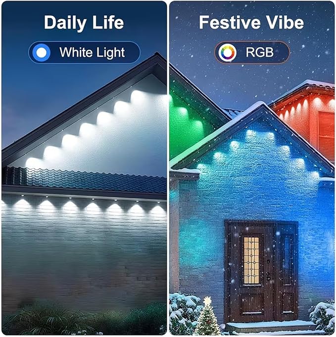 100FT Permanent Outdoor RGB Lights,IP67 Waterproof Smart LED Eaves Lights with App/Remote Control,for Christmas and All Holiday Decor,Daily and Accent Lighting,House Roof and Garden Lighting