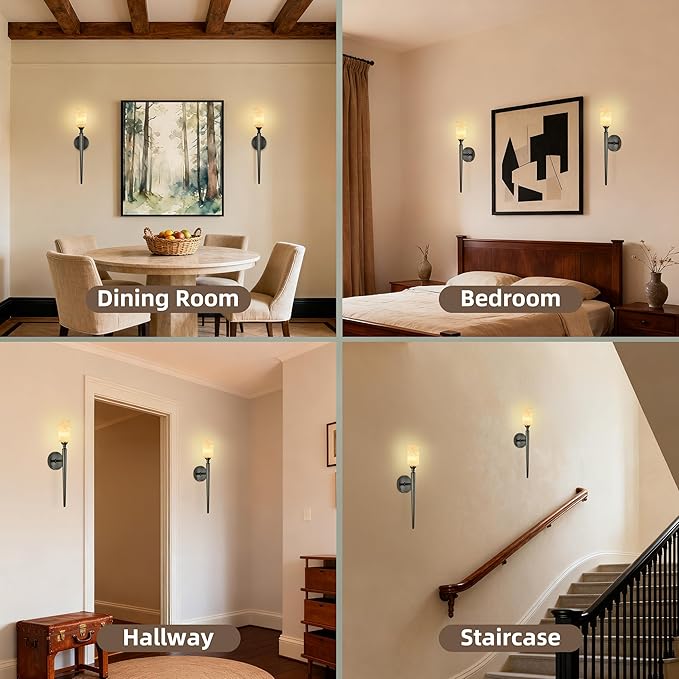 22in Alabaster Wall Sconce, Black Sconces with Spanish Marble, Modern Brass Wall Mounted Lamp, Hardwired LED Wall Lighting for Bathroom Bedroom Living Room Staircase Hallway Dining Room