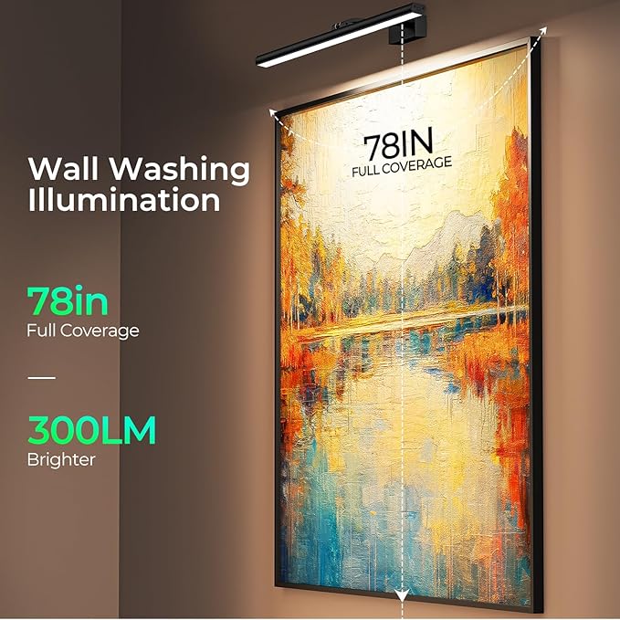 Wireless Picture Lights for Wall, 24in Battery Operated Wall Light for Painting Rechargeable CCT Rotatable Art Gallery Light with Remote Dimmable Timer for Artwork Frame Display Dartboard
