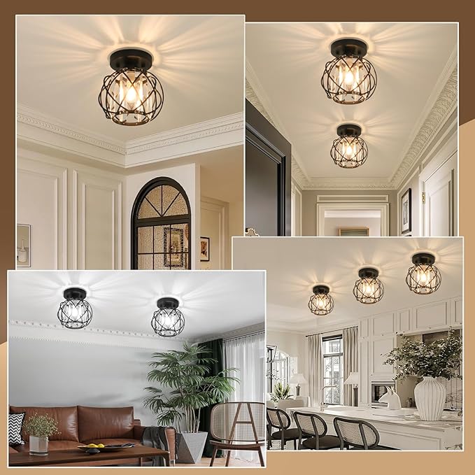 Hallway Ceiling Light fixtures,Flush Mount Ceiling Light Fixture E26 Ceiling Lighting with Crystal Small Chandelier Indoor Lighting for Foyer Entryway Bedroom Bathroom Closet Living Room