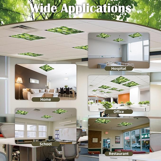 ANGSYLTH 2 x 2 Feet Fluorescent Light Covers - 4 Pcs Covers for Ceiling Lights, Magnetic Light Filters for Classroom, Office, Hospitals, Home (Spring & Forest)