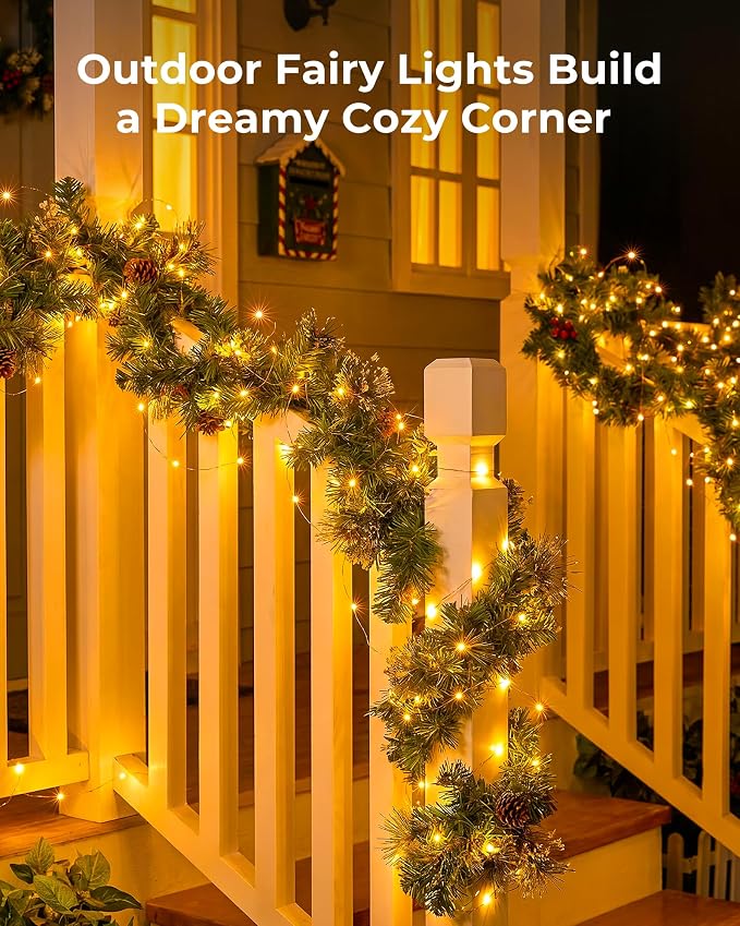Minetom Solar String Lights, 2 Packs Total 66Ft 200 LED Solar Fairy Lights, Waterproof Solar Lights for Outside Patio Yard Tree Wedding Christmas, Warm White