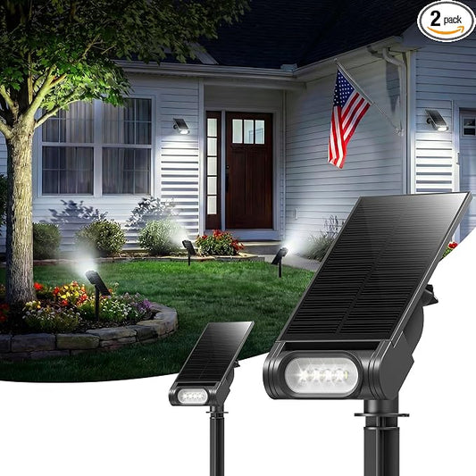 EZVALO Solar Spot Lights Outdoor IP67 Waterproof, Adjustable Solar Landscape Lights, 3 Lighting Modes Solar Spotlights for Outside Yard Garden Plant Trees Pathway Flag (Cool White-2Pack)