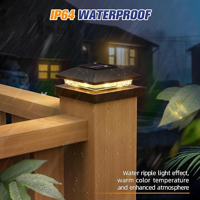APONUO Solar Post Cap Lights for 4x4 Posts - IP64 Waterproof, 3000K LED, No-Wire Fence Lights & Deck Lights for Patio Garden Yard Patio, Black-Warm White, 20 Pack