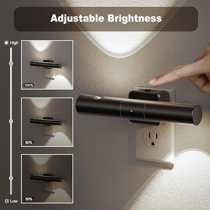 JandCase Dusk-to-Dawn Sensor Night Light, 5000K Daylight White Night Lights Plug into Wall, Adjustable Brightness 0-100LM, Dimmable LED Night Lights for Bathroom/Hallway/Bedroom/Stairway, 2 Pack