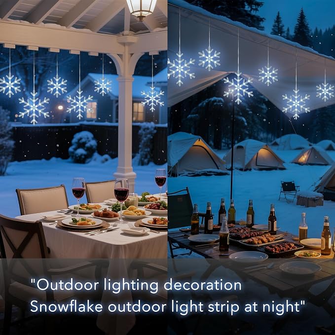 Christmas Snowflake Icicle Lights,9 ft 150 LEDs Curtain Lights with 10 Drops, 3 Strands Connectable, Waterproof Twinkle Effect Icicle Fairy Light for Eaves Window Yard Indoor Outdoor Xmas Tree
