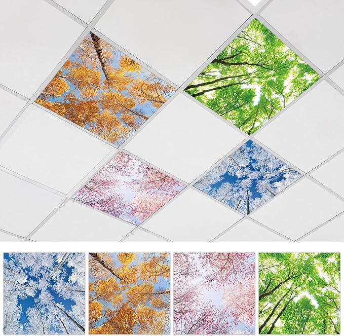4 Pcs Fluorescent Light Covers with 32 Magnets Decorative for Classroom Ceiling Light 2 x 2 Feet Magnetic Light Covers Filter Easy Install for Office Hospitals & Home Drop Ceiling Supplies（Season）