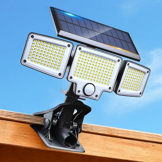 LUHLEE Clip On Solar Lights Outdoor, 275 LED 3000LM Solar Motion Lights with Remote Control, 3-Head Security Lights, IP65 Waterproof Solar Flood Lights for Deck, Garage & Outdoor Area Lighting (1)