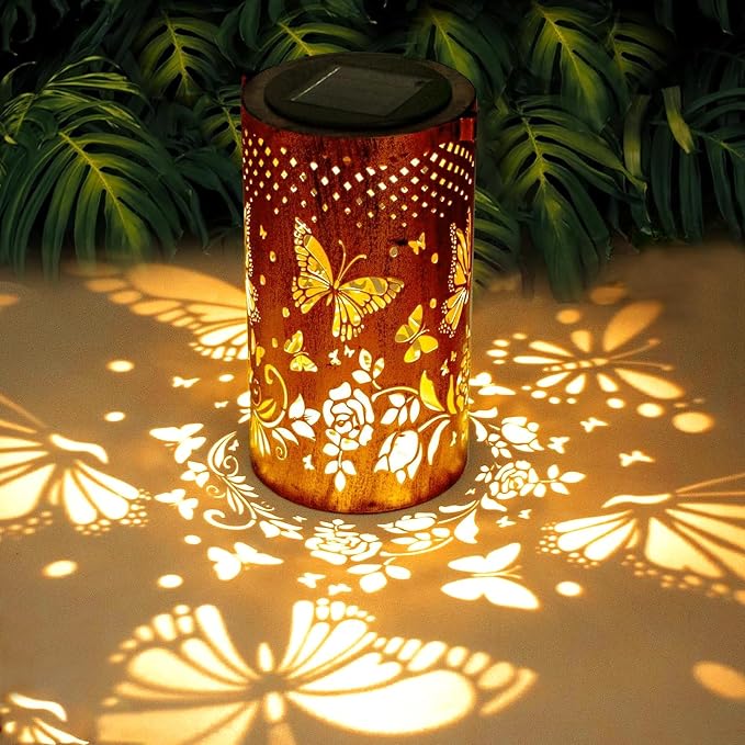 Butterfly Solar Lanterns Outdoor Waterproof Hanging Lights, Butterfly Garden Decor Gifts for Women Mom Grandma, Metal Decorative LED Solar Lanterns for Yard Patio Porch Balcony Garden Decor