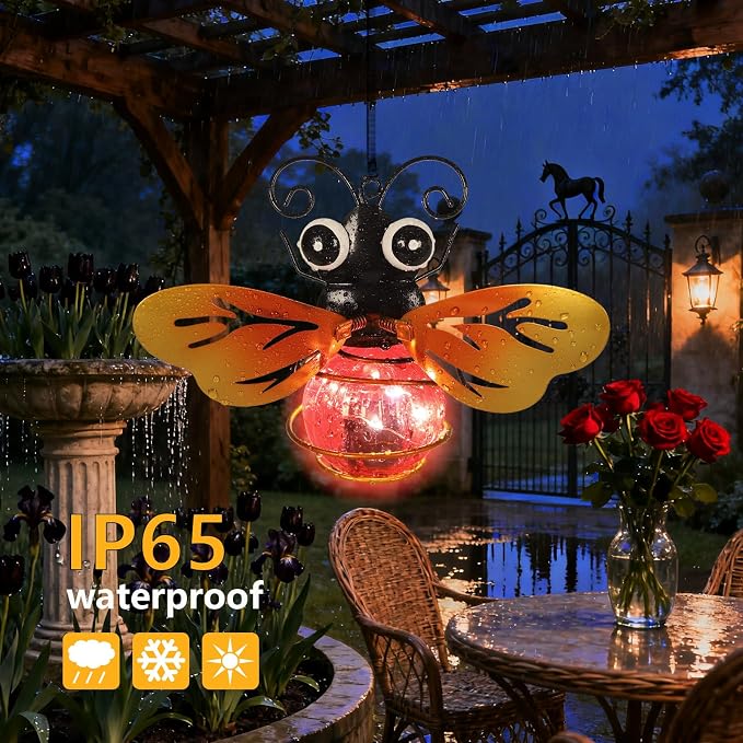 Bee Garden Decor with Bouncy Springs Pendant Lights Birthday Gifts for Women Mom Grandma,Hanging Solar Lights Outside Waterproof Metal Solar Outdoor Decoration for Yard, Porch,Patio,Backyard