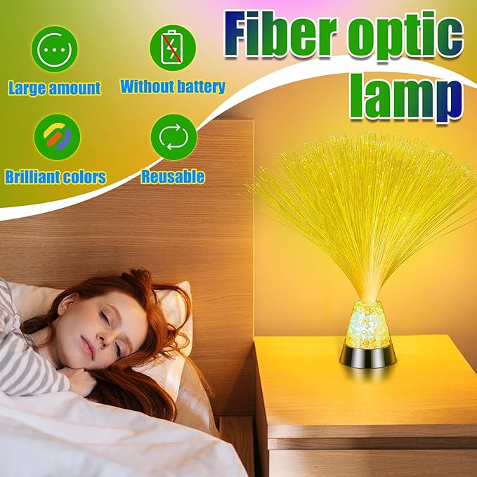 Retisee 4 Pieces Fiber Optic Lamp with Crystal Base 14inch Multicolored Sensory Lights Centerpiece Changing USB Battery Powered Fiber Optic Lights for Room Wedding Disco Party Decoration (Colorful)