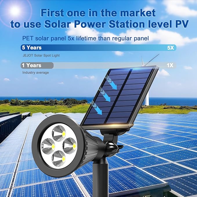 JEJOT 2 Pack Solar Lights Outdoor Waterproof,Warm White Light,2 Lighting Modes,Solar Powered Spotlights for Yard Garden Solar Spot Lights for Flag Landscape Auto On/Off