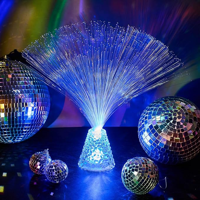 Patelai 10 Pcs Fiber Optic Lamp Bulk 13.5" Color Changing Crystal Base with 7 Colors Battery Powered for Sensory Room Table Centerpiece Christmas Neon Glow Party Supplies