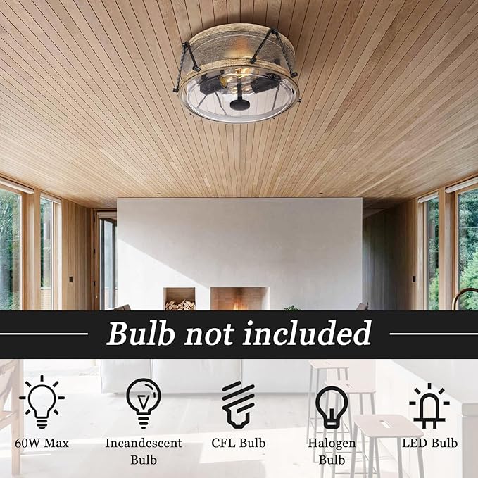 Flush Mount Ceiling Light Fixture, Brown Farmhouse Ceiling Lamp with Seeded Glass Shade, Multi-Purpose 12 Inch light fixtures ceiling mount for Bedroom, Entryway, Kitchen, Hallway, Dining Room