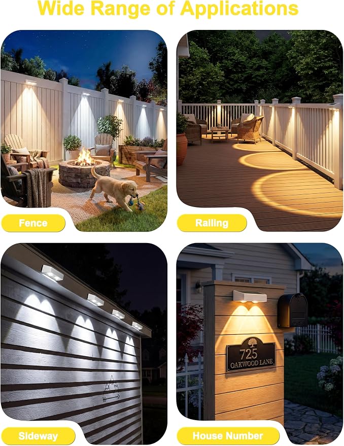 JOFIOS Fence Lights Solar Powered with Remote, 9 Fixed Colors ＆ Color Changing White Fence Lights Waterproof IP65 Dusk-to-Dawn LED Deck Lighting for Patio, Railing, Pool, Porch, Backyard, 12 Pack