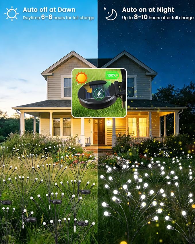 OZS 6 Pack Total 48 LED Solar Firefly Lights Fairy Outdoor - Solar Garden Lights Outdoor, Sway by Wind, Waterproof for Garden Patio Pathway Fairy Decor (Cool White)