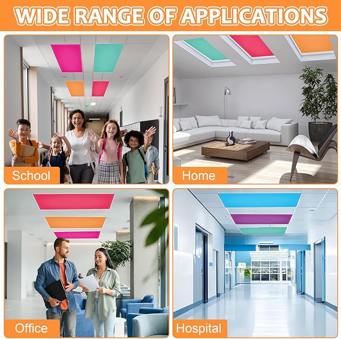 QOUBAI 6PCS Fluorescent Light Covers, 4x2 Feet Magnetic Light Cover Fluorescent Lights Shade Panel Positive Inspirational Ceiling Lights Filters for Office Classroom Home Drop Ceiling Rainbow