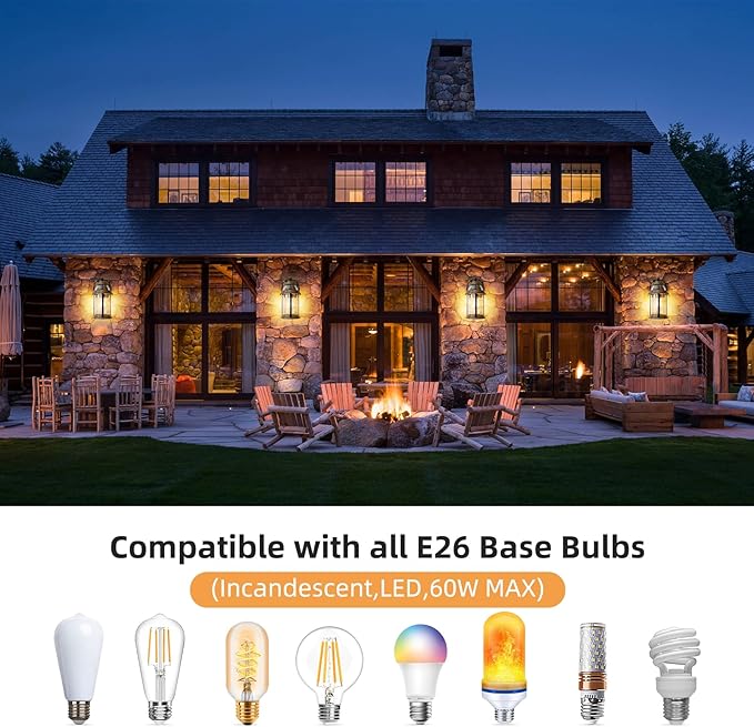 OKELI Dusk to Dawn Outdoor Wall Lights, Waterproof Lighting Fixtures Rustic Farmhouse Wall Lanterns with Clear Glass Shades Anti-Rust Outside Lights for Garage Patio Porch(Wood Grain, 2 Pack)