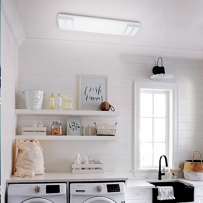 FAITHSAIL Dimmable 4FT LED Flush Mount Kitchen Light Fixtures, 50W 5600lm, 1-10V Dimmable, 4000K, 4 Foot LED Kitchen Lighting Fixtures Ceiling for Craft Room, Laundry, Fluorescent Replacement