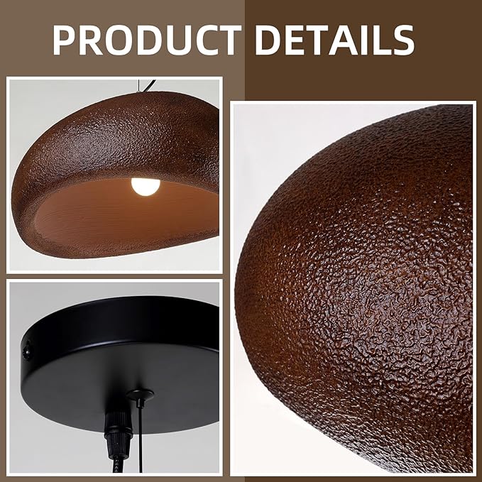 JAYMP Dark Brown 15.7" Wabi Sabi Pendant Light for Dining Room Kitchen Island Farmhouse Hanging Lamp E26 Base Japanese Style Bird Nest Shape Lighting Fixture 40cm/15.7in