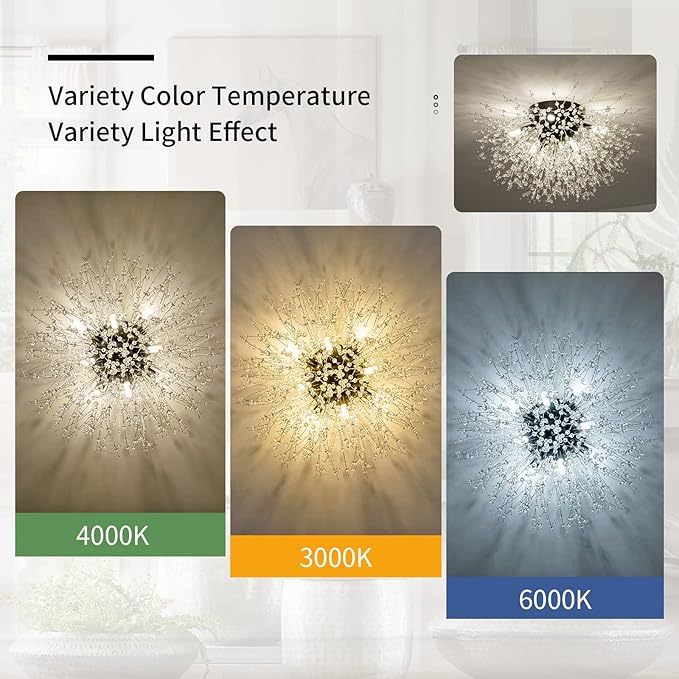 CM MZY Sputnik Flush Mount Ceiling Light Fixtures, Modern Black Crystal Firework Chandelier, 8-Light Close to Ceiling Lighting Fixtures for Bedroom Kitchen Hallway Entryway(H11.8'' x W21.5'')
