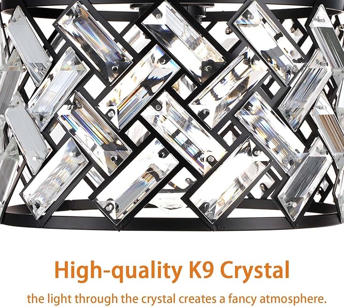 FRIDEKO HOME Crystal Light Fixture Ceiling Mount - Black Hallway Light Fixtures Crystal Semi Flush Mount Ceiling Lights for Kitchen Bedroom Bathroom Entryway（8.86 Inch, Bulb not Included）