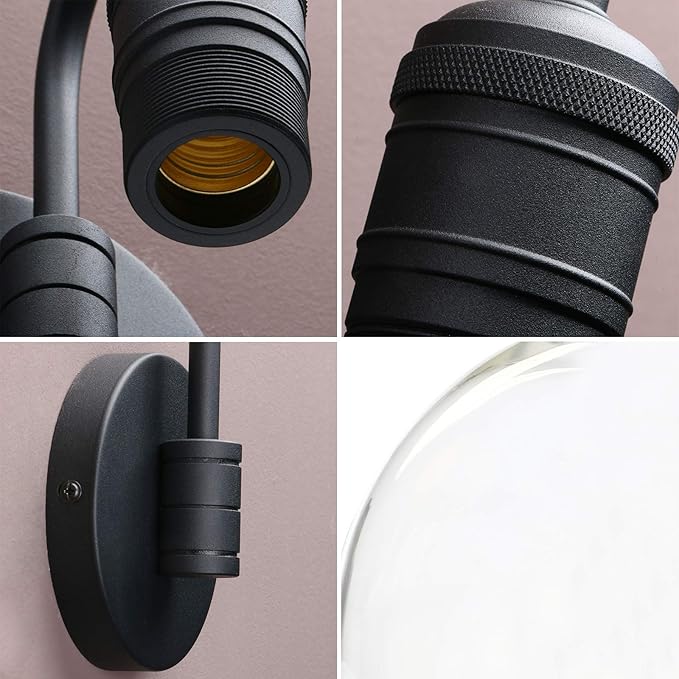 Yosoan 1-Light Vintage Wall Sconce, Black Industrial Fixture Light with Elegant Gooseneck Curved Rod, Indoor Clear Glass Shade Wall Lamp Lighting for Bathroom Porch Kitchen Living Room Restaurant