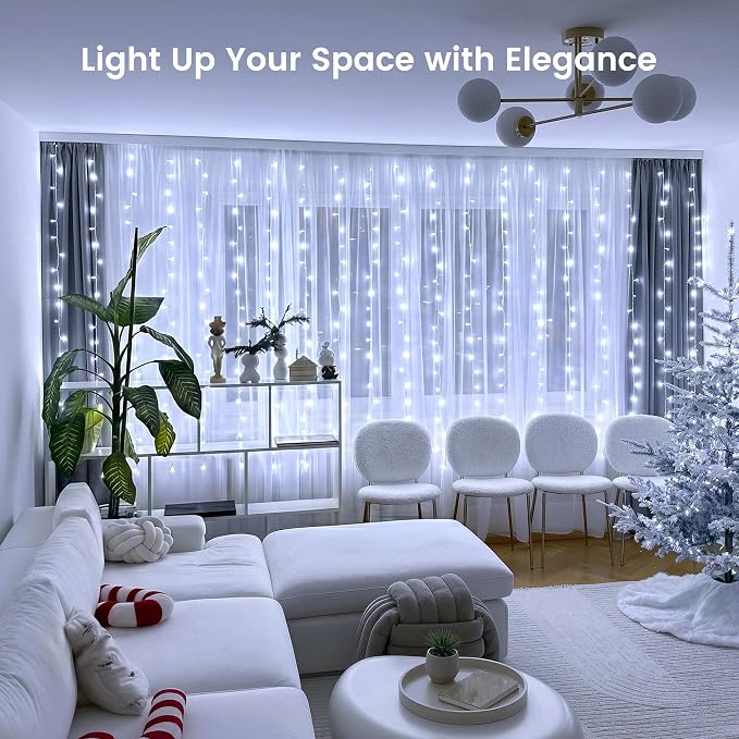 HEYFUNi 6.6ft x 6.6ft Warm White Curtain Lights Plug in - 200 LED Window String Lights with Remote, 8 Modes, Timer & Memory, Connectable Fairy Lights for Bedroom Wall Wedding Dorm Decor, White