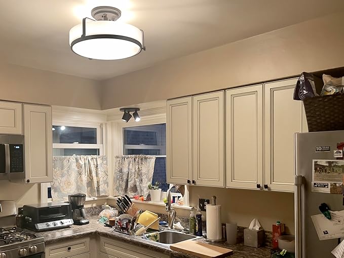 Hinkley Harper 3643OZ Large Semi-Flush Ceiling Light, Sleek, Retro Style, Oil Rubbed Bronze and Etched Opal Glass