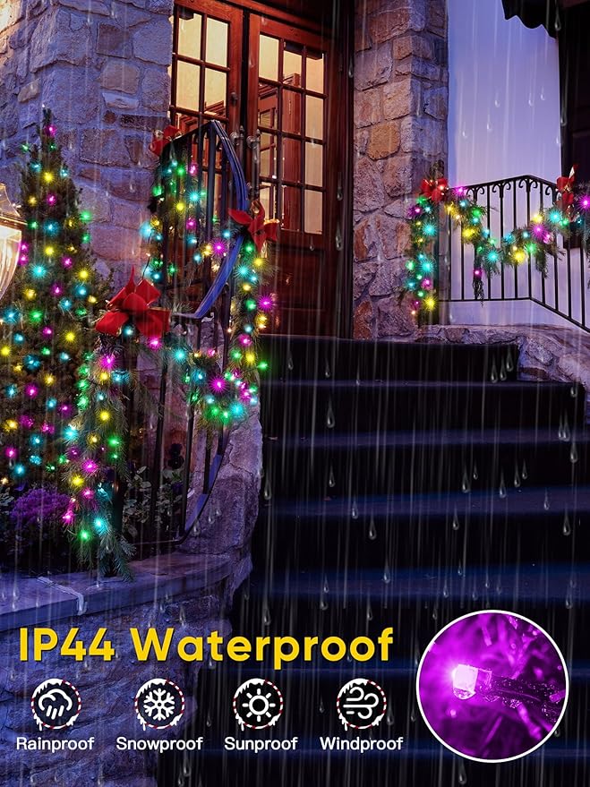 Guhope Smart Color Changing Christmas Lights, 66FT 200 LED RGB Christmas String Lights with App & Remote Control, Waterproof Christmas Tree Lights for Outdoor Indoor Party Decor