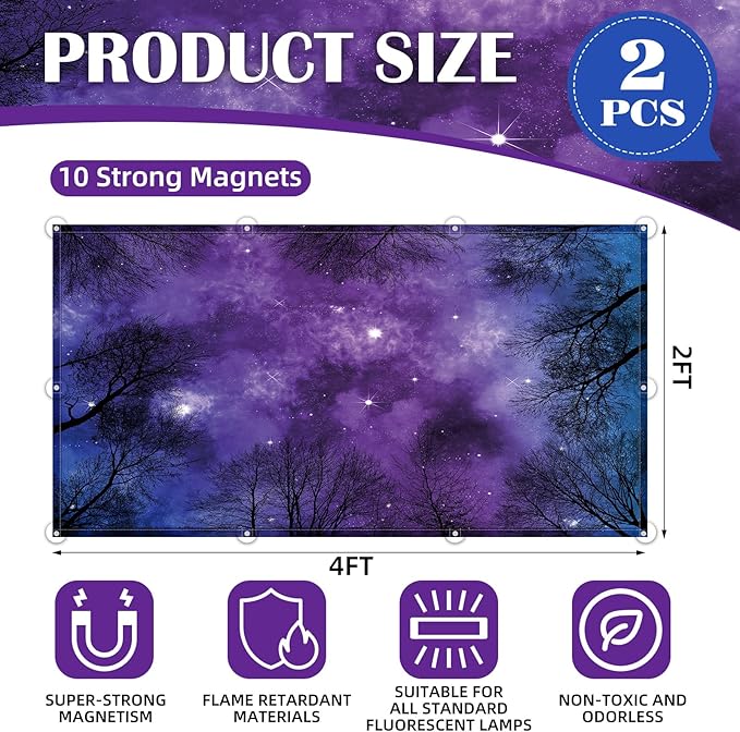 2 Pcs Fluorescent Light Covers - 4 x 2 Feet Covers for Ceiling Lights, Magnetic Light Filters for Classroom, Office, Hospitals, Home