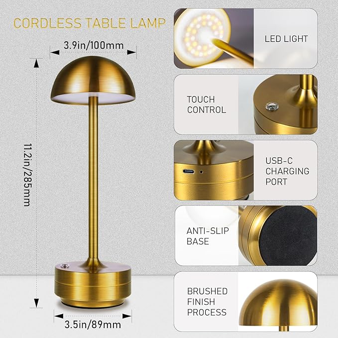 2 Pack Cordless Table Lamp Rechargeable - LED Table Lights Outdoor - 5000mAh Battery Operated Portable Touch Dimmable Lamps for Patio Restaurant Dining Room
