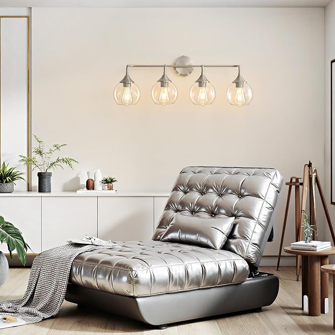 Bathroom Vanity Light with Clear Glass Shade, E26 Base 4-Light Bathroom Light Fixtures Over Mirror, 31 Inch Vanity Lights for Bath (Exclude E26 Bulb)