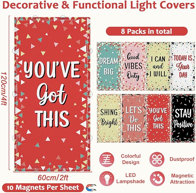 QOUBAI 8 Pcs Fluorescent Light Covers, 4 x 2 Feet Magnetic Light Cover Fluorescent Lights Shade Panel Ceiling Lights Filters for Office Classroom Home Drop Ceiling Colorful Confetti