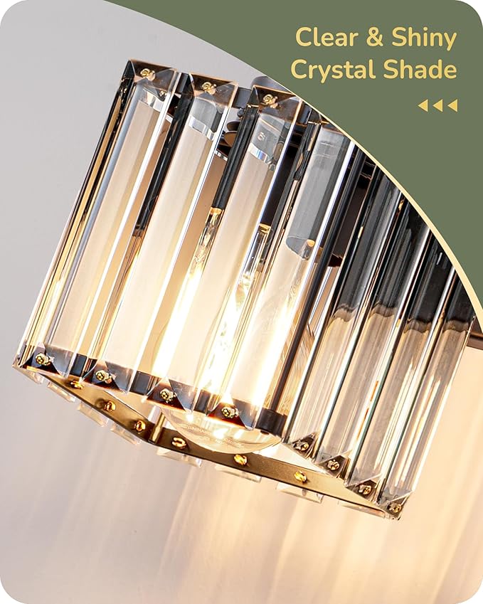 EDISHINE Bathroom Vanity Light Fixtures, 2 Light Crystal Bathroom Lighting Fixtures Over Mirror, Modern Wall Sconce for Powder Room, Bedroom, E26 Base, Black
