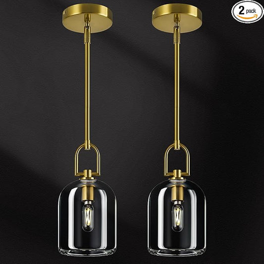 Modern Gold Pendant Lights Kitchen Island Ceiling Chandelier Indoor Thick Crystal Hanging Light Fixtures for Kitchen Living Room Dining Room Bedroom（2Pack）