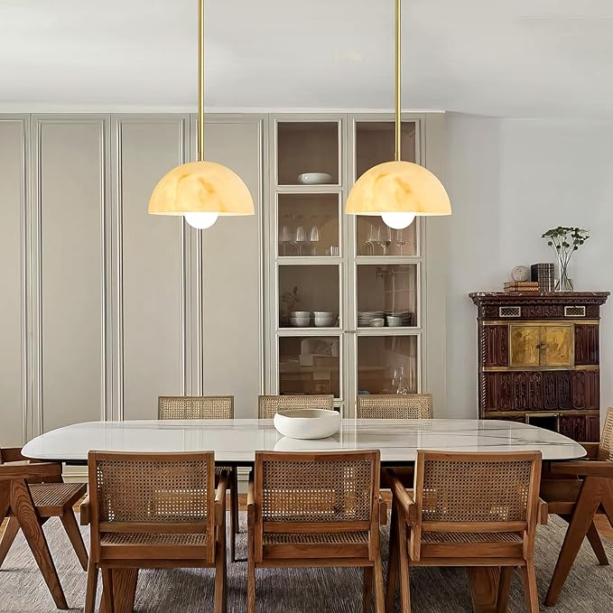 Modern Pendant Light Fixtures: 10 Inch Resin Shade Mid Century Chandelier - Adjustable Gold Pendant Lighting for Kitchen Island Living Room Hallway 3 Packs