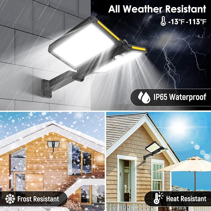 ropelux Solar Outdoor Lights, 6000LM Motion Sensor Outdoor Light Double Big Solar Panels, IP65 Waterproof and 5 Modes, 218LEDs High Brightness Wider Illuminated Area Flood Lights for Garden Street