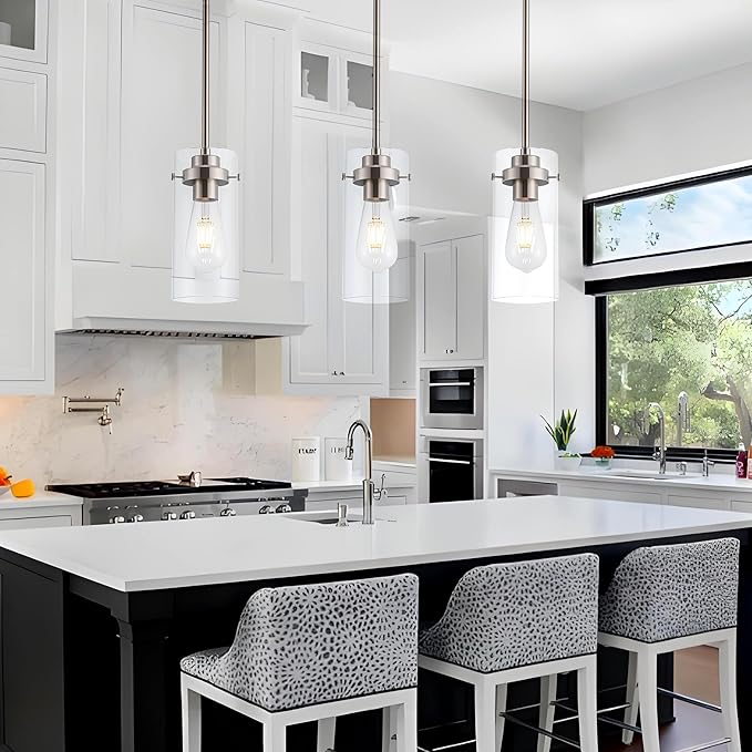 Pendant Lights Kitchen Island, Kitchen Lights Ceiling Hanging, Kitchen Light Fixtures Brushed Nickel Finish, Industrial Pendant Light Fixtures for Kitchen Island